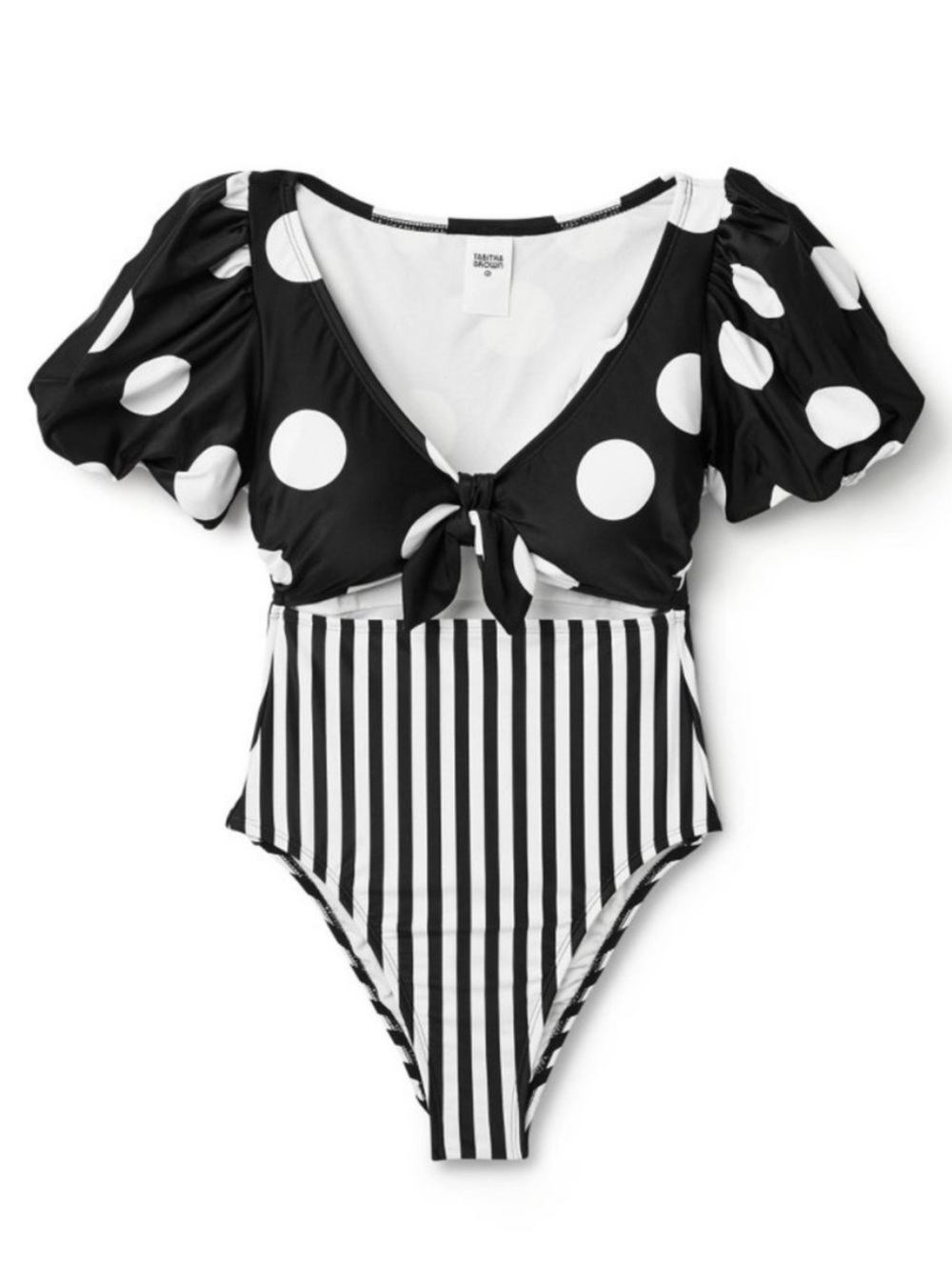 Womens Black White Polka Dot and Stripe One-Piece Swimsuit large Tabitha brown